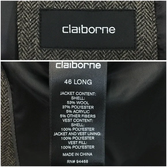 Claiborne Mens Blazer Sport Coat 2 Button Casual Jacket Size 46R Tweed Wool Suit